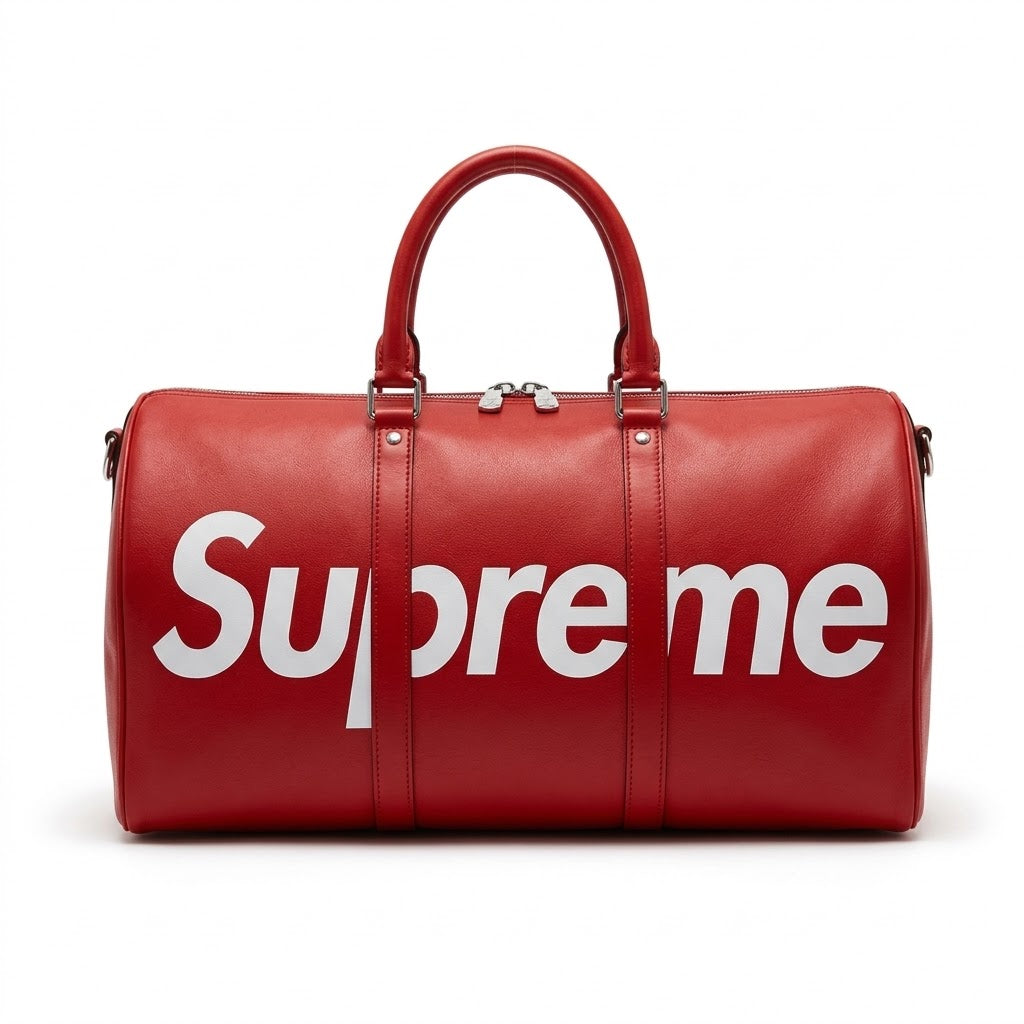 Supreme x LV Leather Keepall 55 Duffel Bag - Red