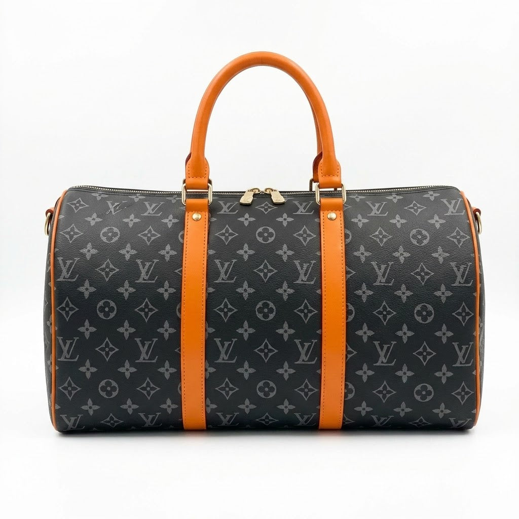 LV Monogram Leather Keepall Duffel – Charcoal / Orange
