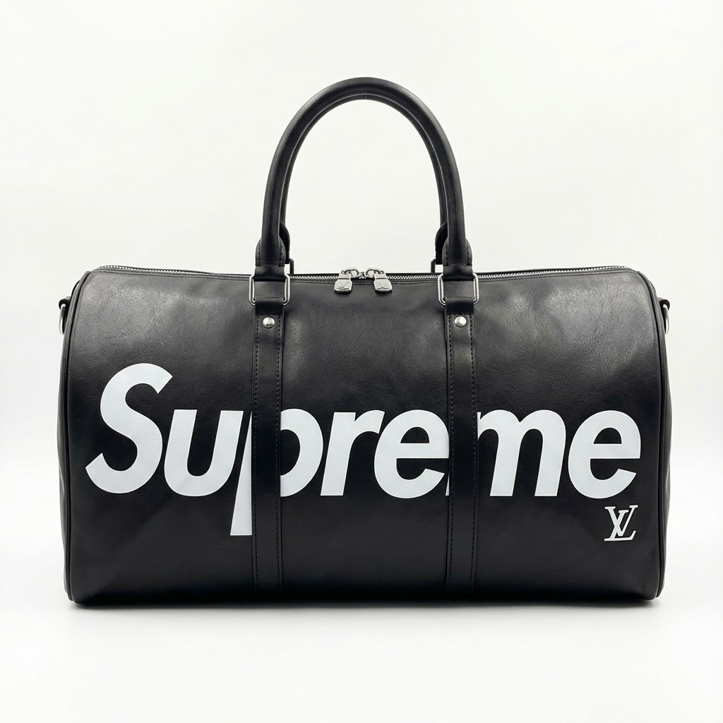 Supreme x LV Leather Keepall 55 Duffel Bag - Black