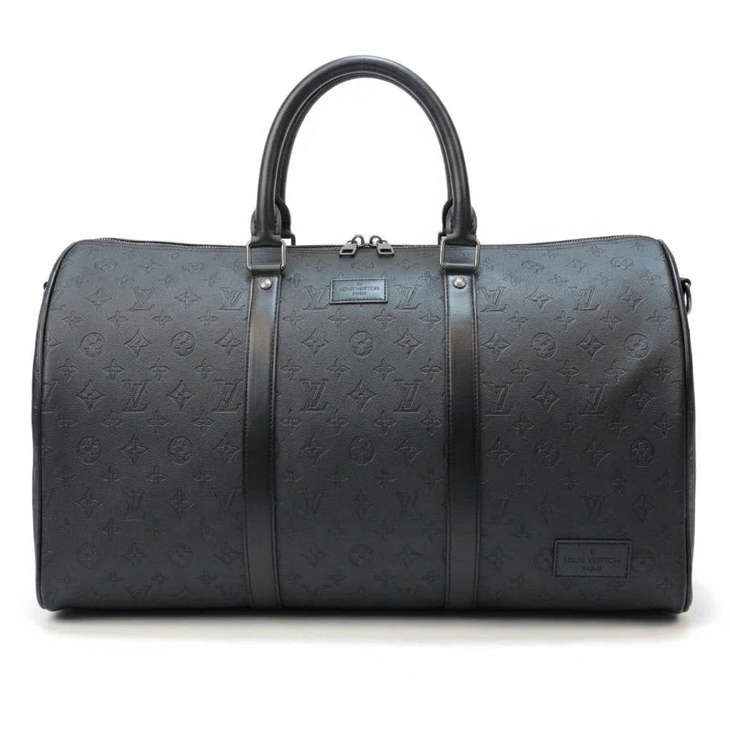 LV Embossed Monogram Leather Keepall Duffel – All Black