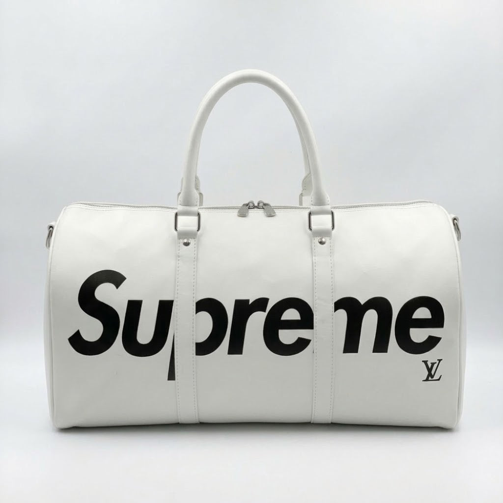 Supreme x LV Leather Keepall 55 Duffel Bag - White